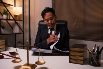 Male lawyer working on legal matters in a law office	