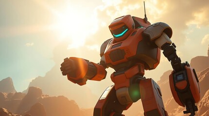 Orange Robot Desert Sunset.