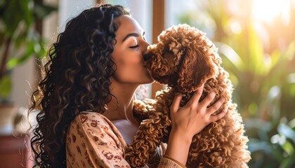 Woman kissing a dog