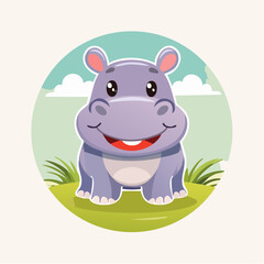 Fototapeta premium Cute Cartoon Hippo in a Circle Smiling and Playful in a Vector Illustration, Clipart for Nursery, Children Book, and Baby Products 