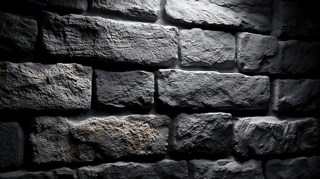 Fototapeta Textured gray brick wall background with rough stone blocks and subtle lighting creating shadows