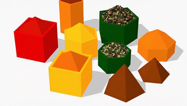 Colorful Spice Boxes with Herbs and Powders
