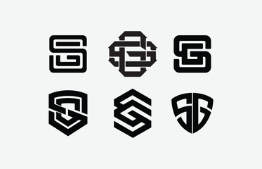 Monogram Collection featuring letter SG OR GS in geometric shapes ideal for clothing, branding, logo, or creative initial designs
