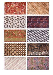 Set collection or collage of various motif or design of Indonesian traditional batik isolated on transparent background