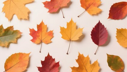 Colorful Autumn Leaves on a Light Background for Nature Themes