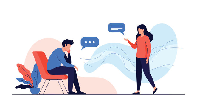 Therapy session between a male patient and a female therapist.