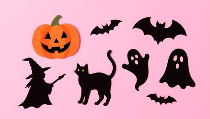 Spooky Halloween Decorations with Pumpkin, Witch, Cat, and Ghosts