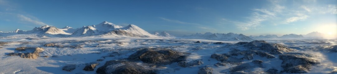 Fototapeta premium Majestic winter landscape snowy mountains hdr panorama crisp environment scenic view