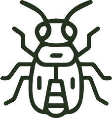 Clean Dark Green Insect Outline Icon Minimalist Beetle Vector Graphic Design Element