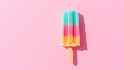 Colorful Frozen Popsicle on Pink Background Ideal for Summer Vibes