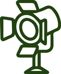 Minimalist dark green outline icon of a classic stage spotlight for media production