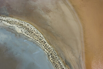 Aerial view of a salt lake with graphical pattern around Karara in the Murchison Region, Western Australia