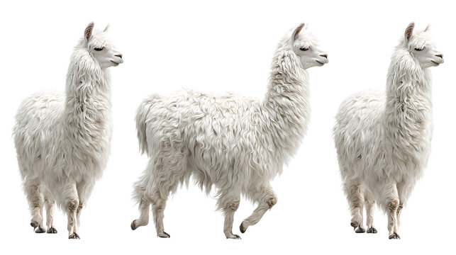Farm animal white llama variations isolated on transparent background