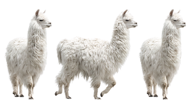 Farm animal white llama variations isolated on transparent background