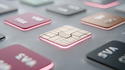 Macro Close Up of Futuristic Digital Payment Concept with Pink Lighting and Credit Card Chips