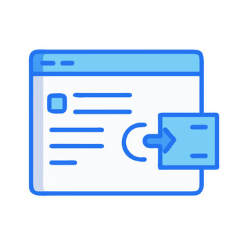 Flat vector graphic: Website migration concept illustration with blue outlines