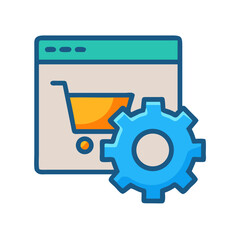 E-commerce settings configuration icon, website customization, shopping cart