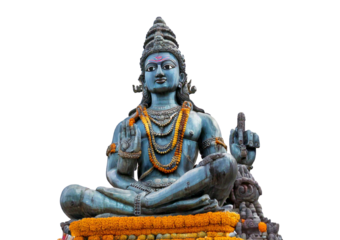 Shiva statue in Rishikesh white, India isolated on a transparent or white background.