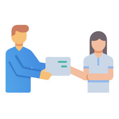Illustration of document transfer between two people in flat design