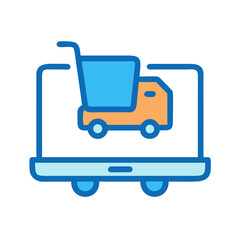 Naklejka premium Online shopping delivery icon with cart on laptop screen