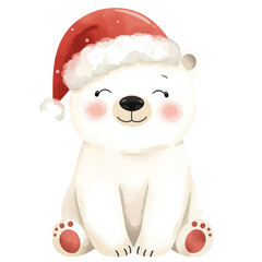 polar bear  santa claus isolated on white