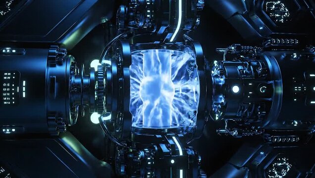 Futuristic Machine with Blue Energy Core
