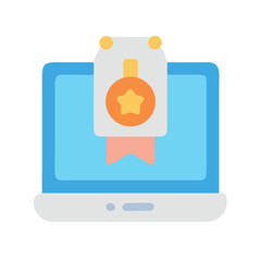 Online Achievement Concept with Laptop and Reward Medal Icon
