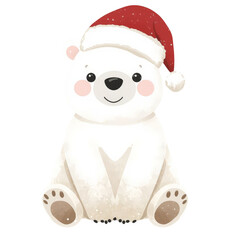 polar bear santa claus isolated on white