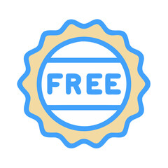 A flat illustration of a stylized free badge icon