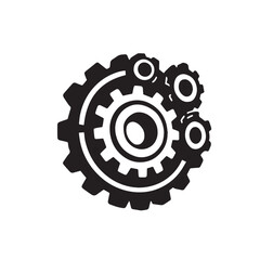 Black silhouette of interlocking gears and cogwheels on a white background machinery mechanism