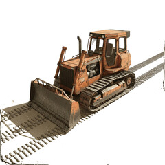 Orange bulldozer on tracks ready for heavy-duty construction work, moving earth and materials