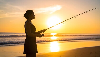 Serene sunset fishing adventure by the ocean with a person casting a line