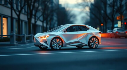 Fototapeta premium Futuristic Car City Street Drive.