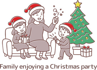 家でクリスマスパーティーを楽しんでいる家族
Family enjoying a Christmas party at home