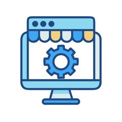 Online store setting icon on computer screen graphic style