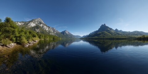 Fototapeta premium Scenic nature panorama mountain lake hdr viewpoint peaceful environment