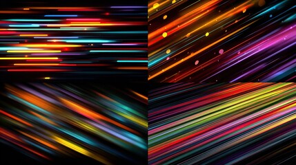 Four abstract light stripe patterns. Colorful, dynamic, and dark background
