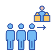 Customer service icon showing staff helping customers buy items