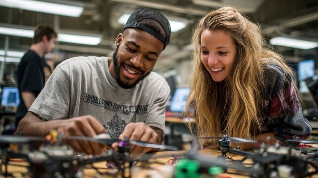 Two young adults enjoying a fun and engaging tabletop game in a lively indoor setting - Powered by Adobe
