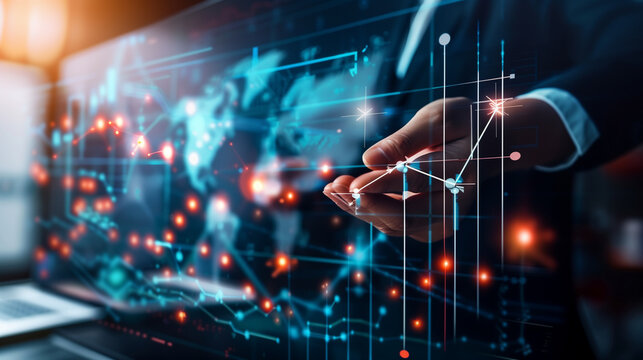 Business growth graph with global network connection service on virtual screen 
