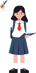 Schoolgirl Illustration A Young Student Holding Books and Ready for Class
