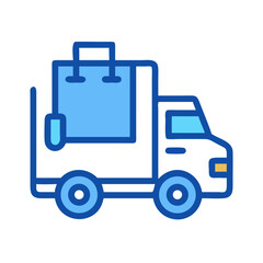 Delivery truck carrying packages illustration in outlined flat style