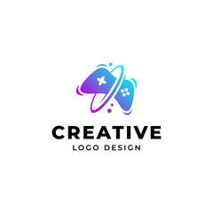 game logo with game stick icon in modern vector design style