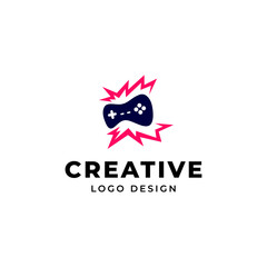 game logo with game controller icon in flat design style