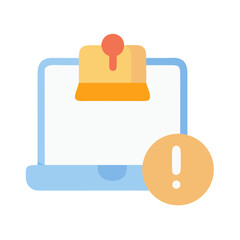 Laptop with sticky note and alert icon graphic illustration