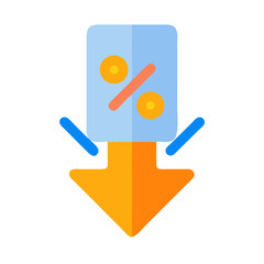 Downward Arrow with Percentage Symbol Graphic on Black Background