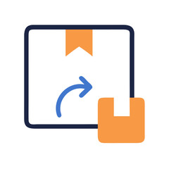 Box with return arrow delivery package icon on black