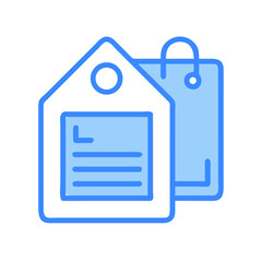 Blue tag and shopping bag isolated against black background