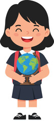 Joyful young schoolgirl holding a globe, ready to embark on a journey of learning and global understanding