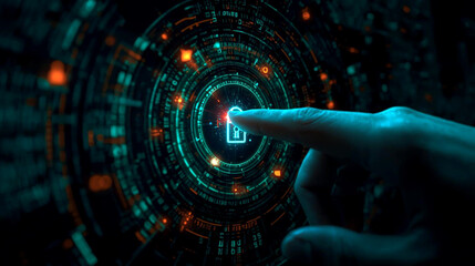 hand pushing a button on a touch screen interface